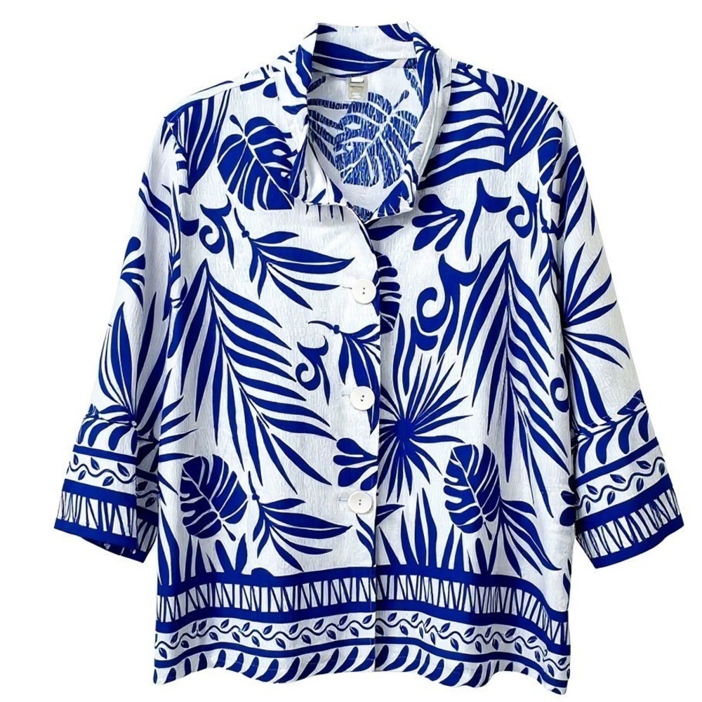Multiples Blue and White Botanical Button-Down Shirt
